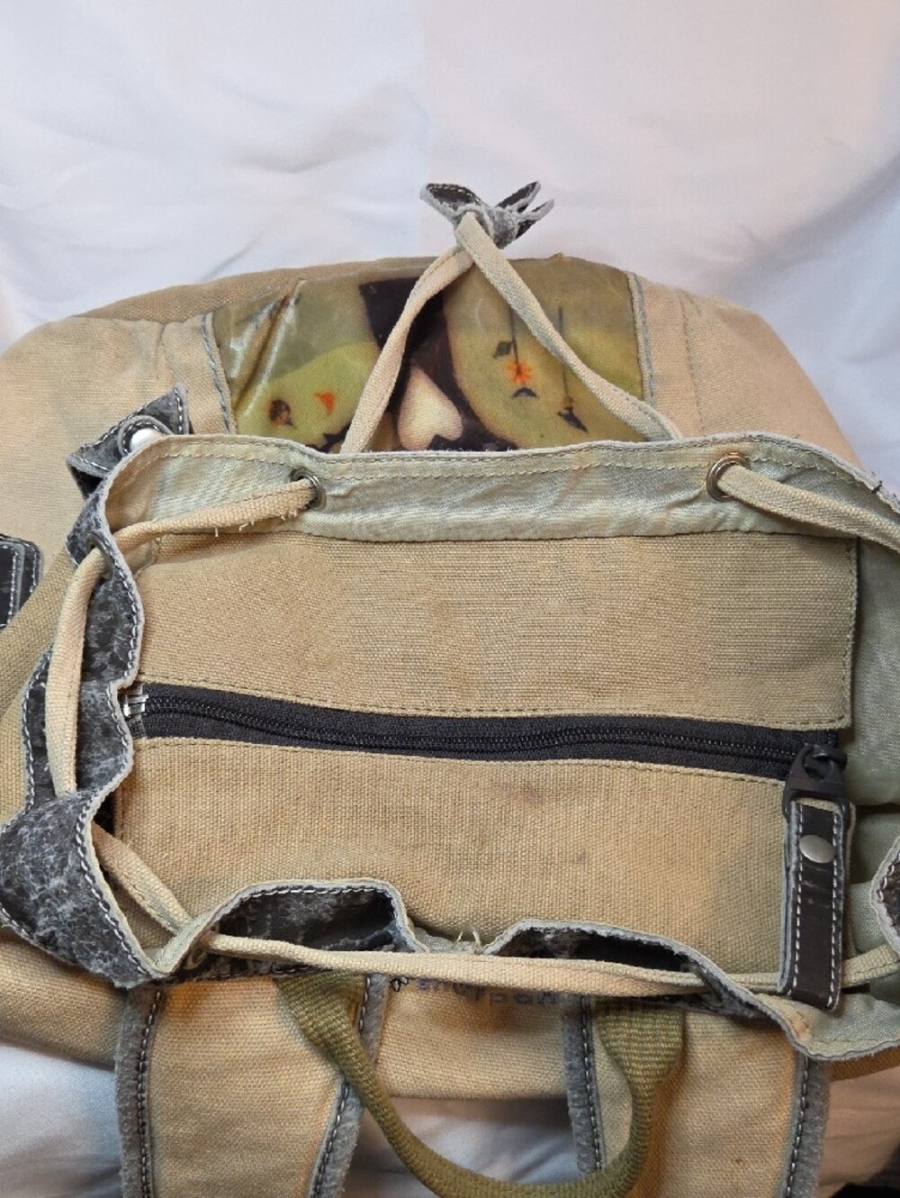 Canvas Tree-Print Drawstring Backpack - Beige - Picture 7 of 13